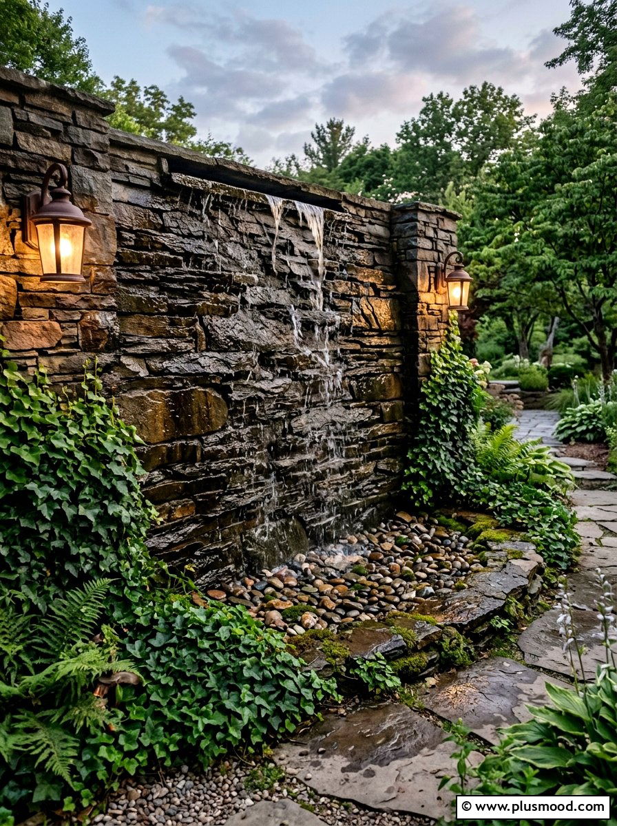 Cascading slate wall - 25 small backyard ideas with water feature