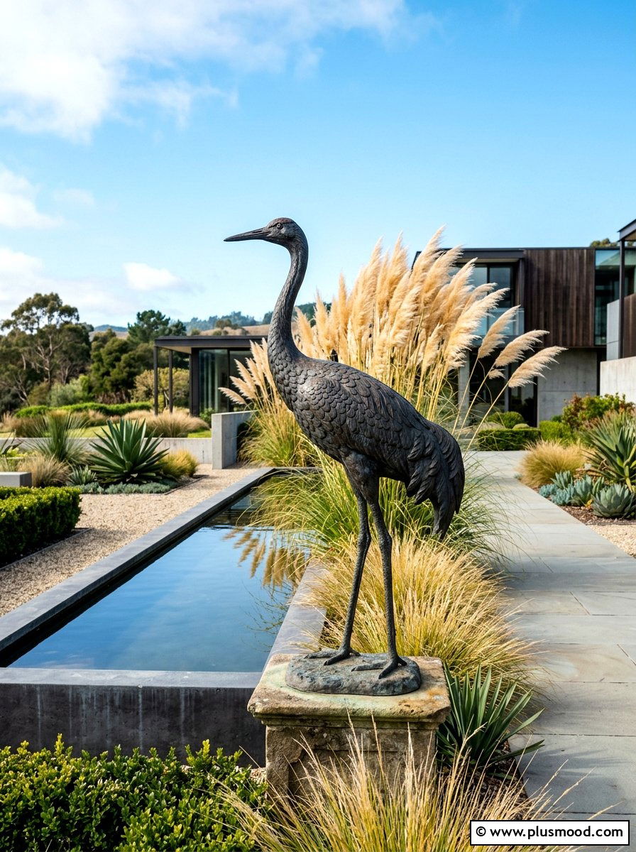 Cast Iron Crane Sculpture - 25 summer garden statue ideas