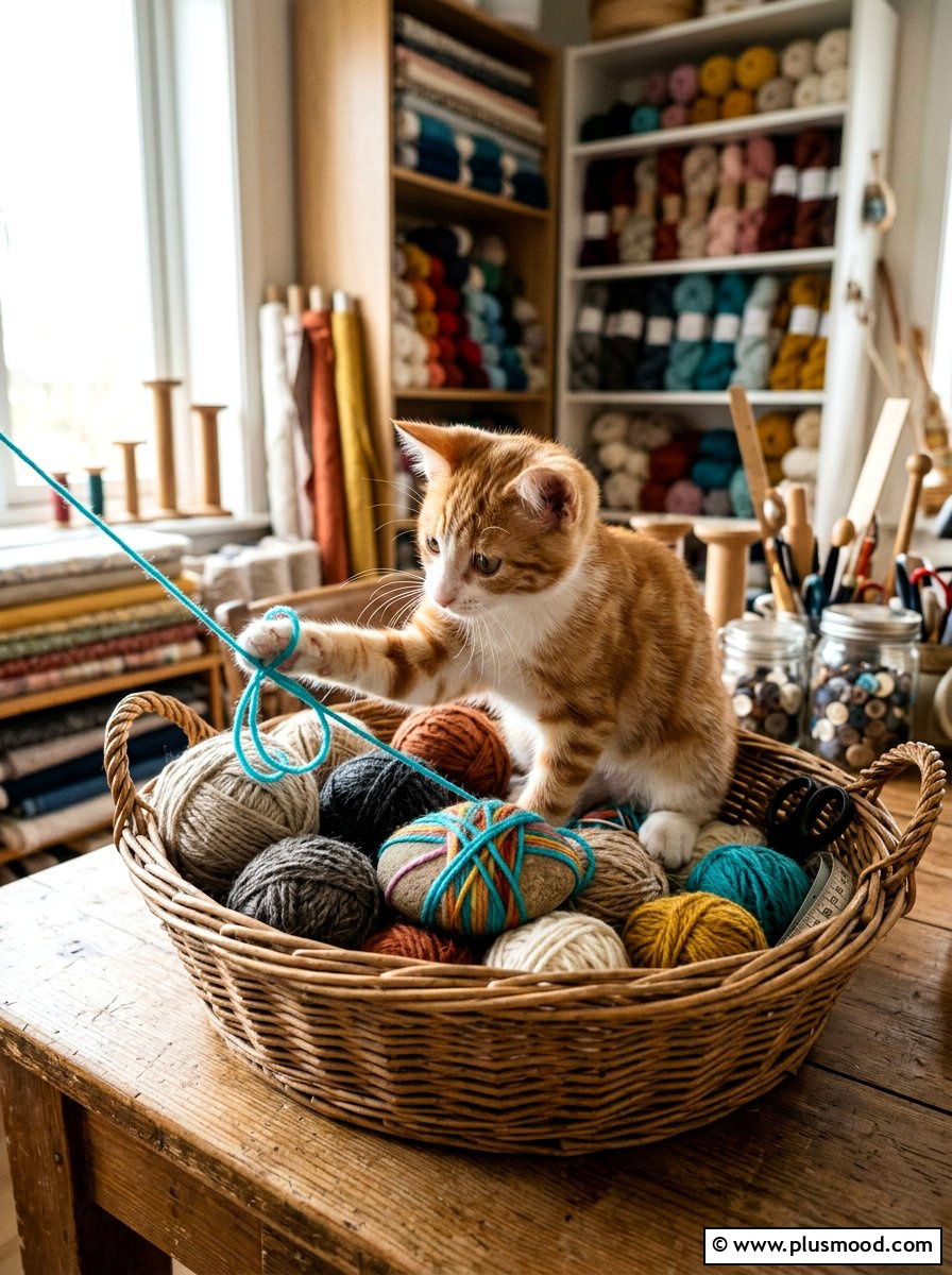 Cat With Yarn - 25 painted rock ideas with cats