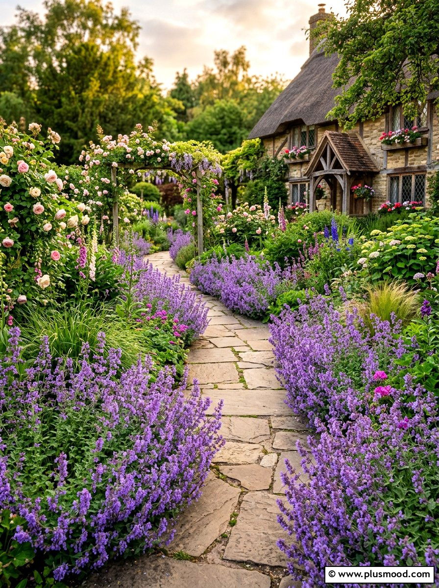Catmint Walkway - 25 summer pollinator landscaping ideas