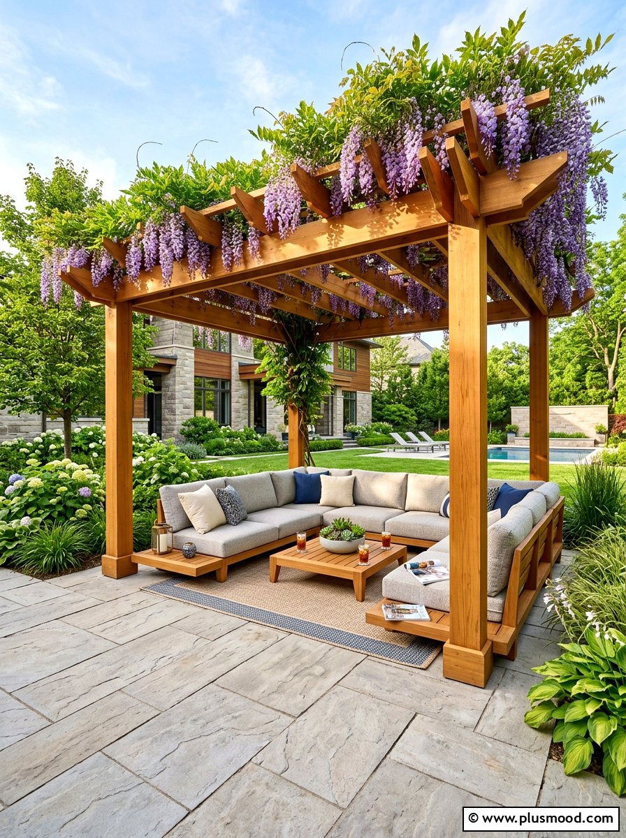 Cedar Pergola Lounge - 25 summer cookout setup ideas