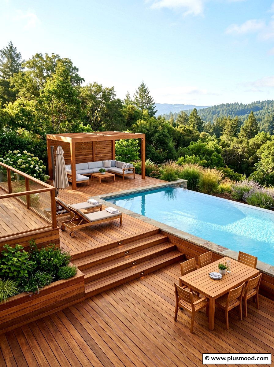 Cedar Pool Deck - 25 pool landscaping ideas with plunge pool
