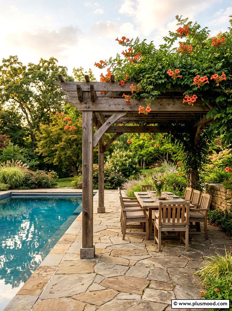Cedar Pool Pergola Vines - 25 pool landscaping ideas with pergola and vines