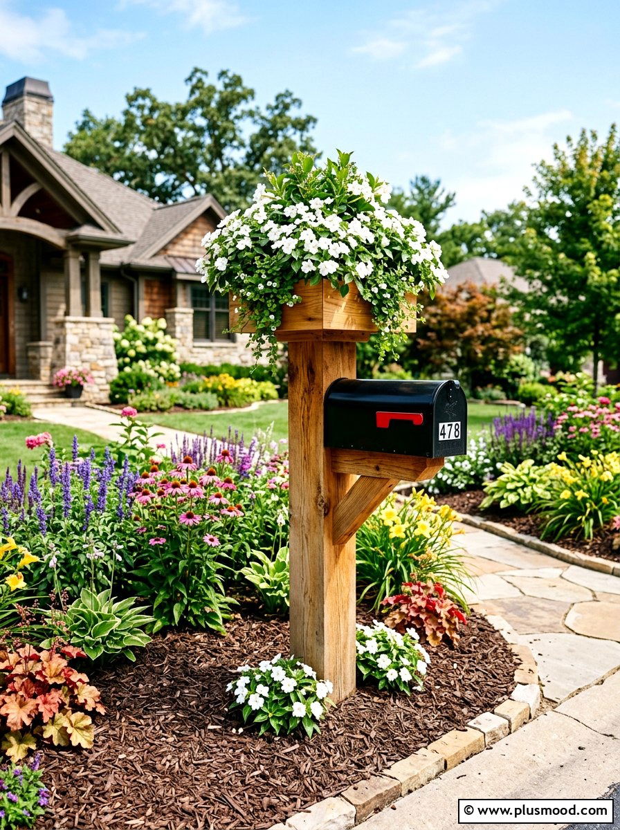 Cedar Post Mailbox Garden - 25 summer mailbox planter ideas