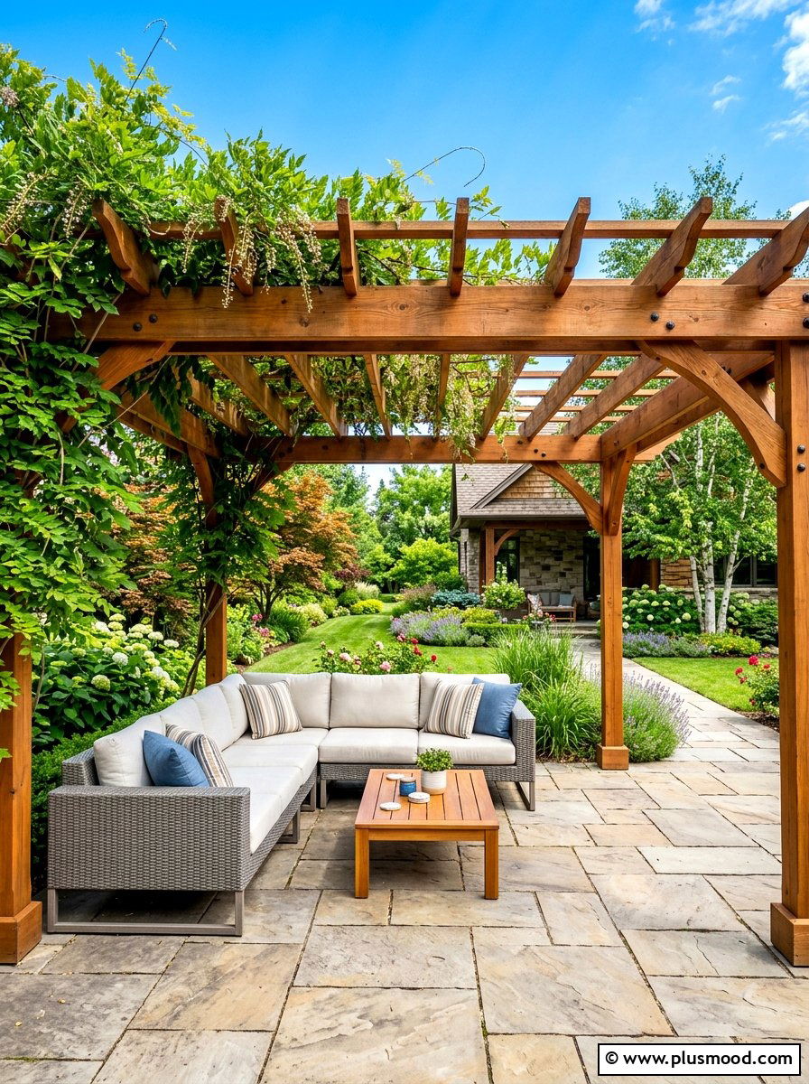 Cedar Wood Pergola - 25 summer backyard decor ideas