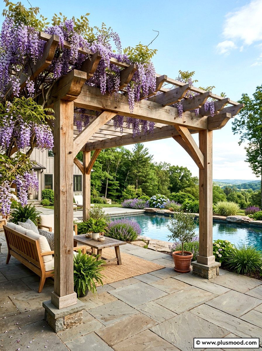 Cedar Wood Pergola - 25 pool landscaping ideas for natural pools