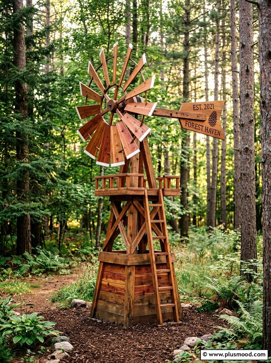 Cedar Wood Windmill - 25 outdoor garden decor ideas with windmill