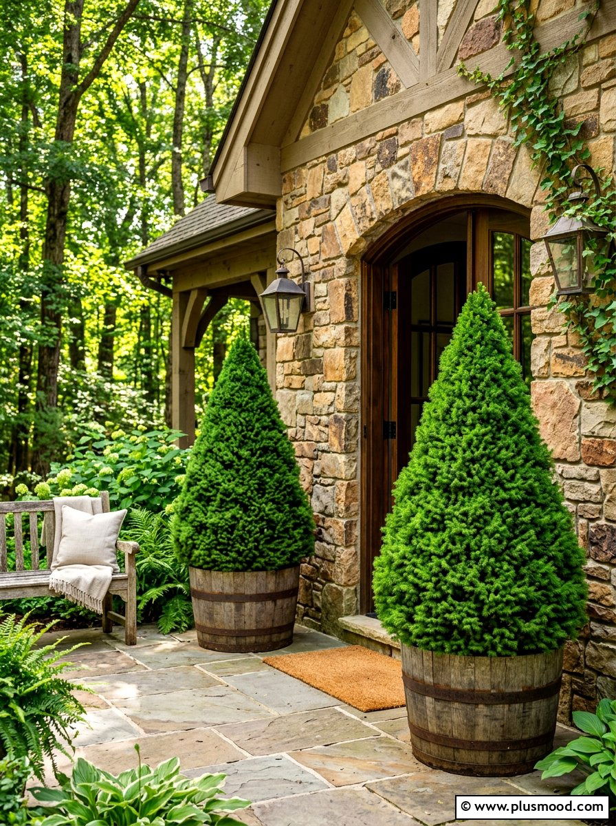 Cedar tree porch topiaries - 25 summer front porch decor ideas with topiaries