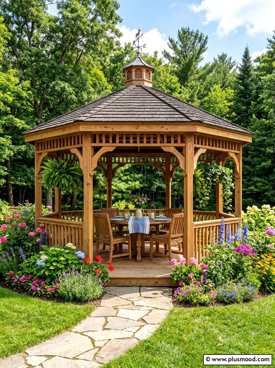 Cedar wood gazebo - 25 summer patio shade ideas