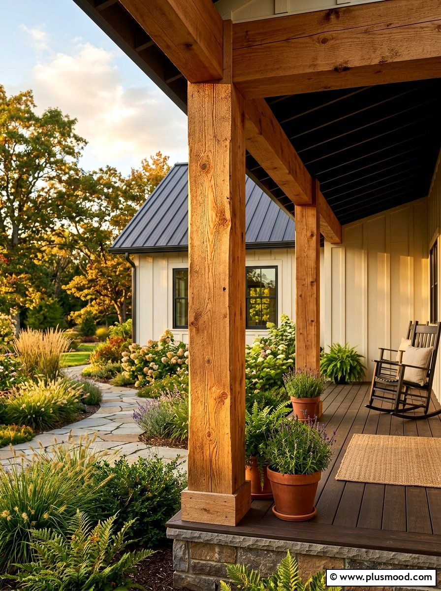 Cedar wood porch column - 25 summer porch column decor ideas