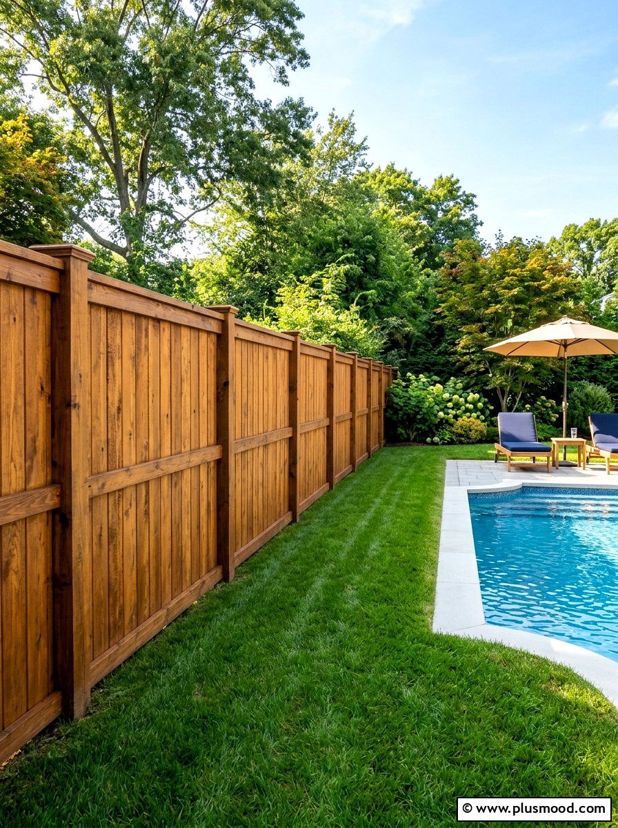 Cedar wood privacy fence - 25 pool landscaping ideas for privacy screen