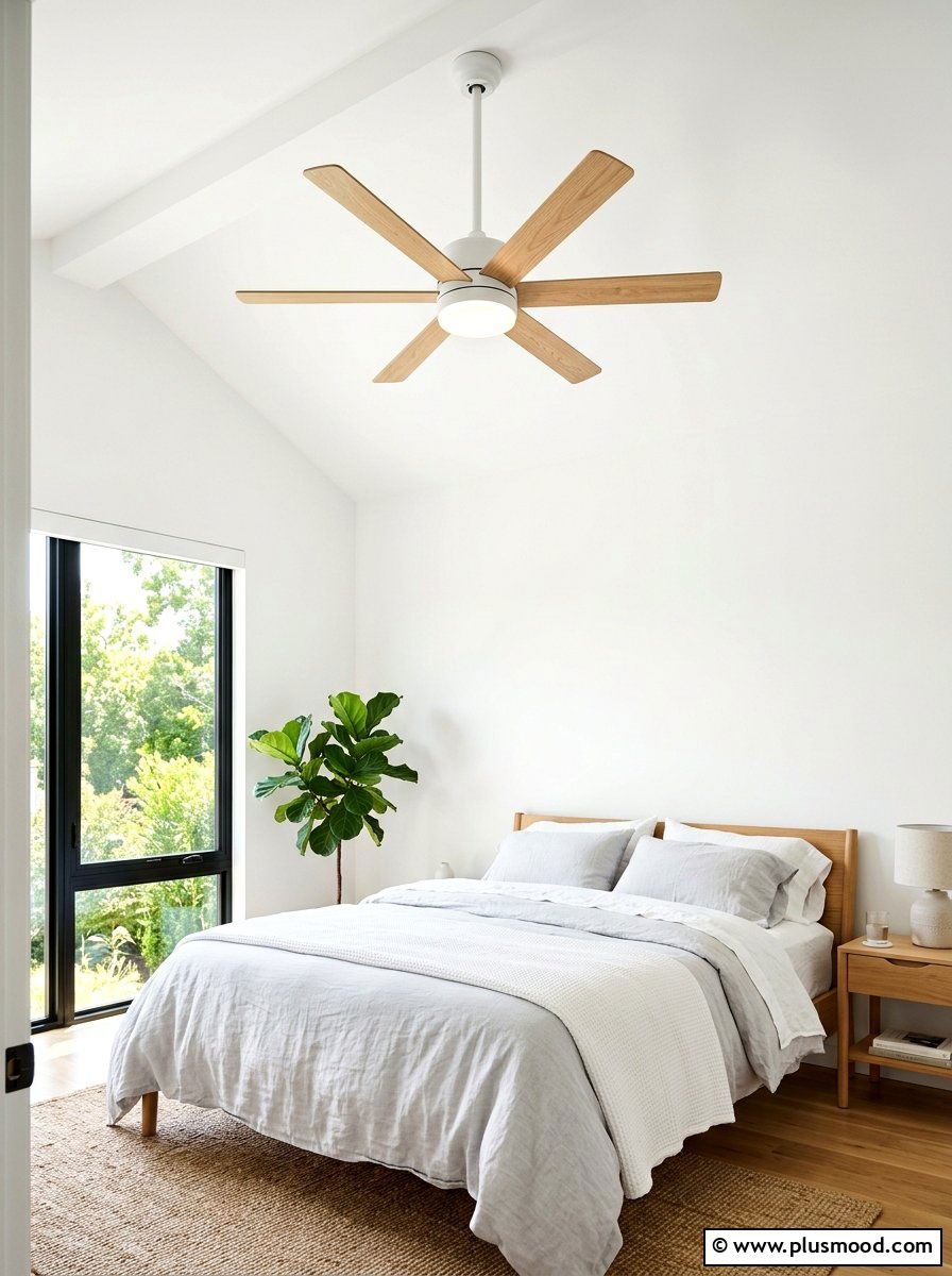 Ceiling Fan With Light Wood Blades - 25 light and airy summer bedroom ideas