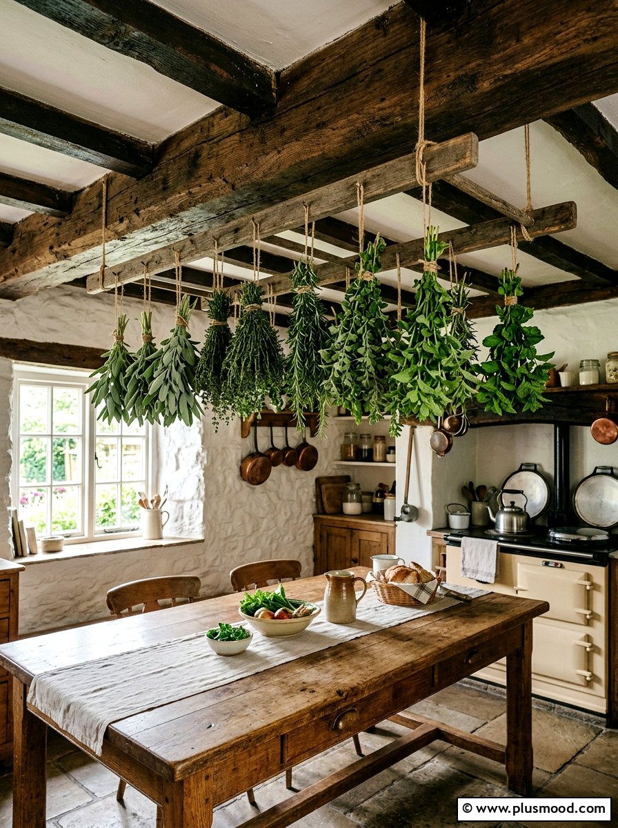 Ceiling Herb Drying Display - 25 late summer kitchen decor ideas
