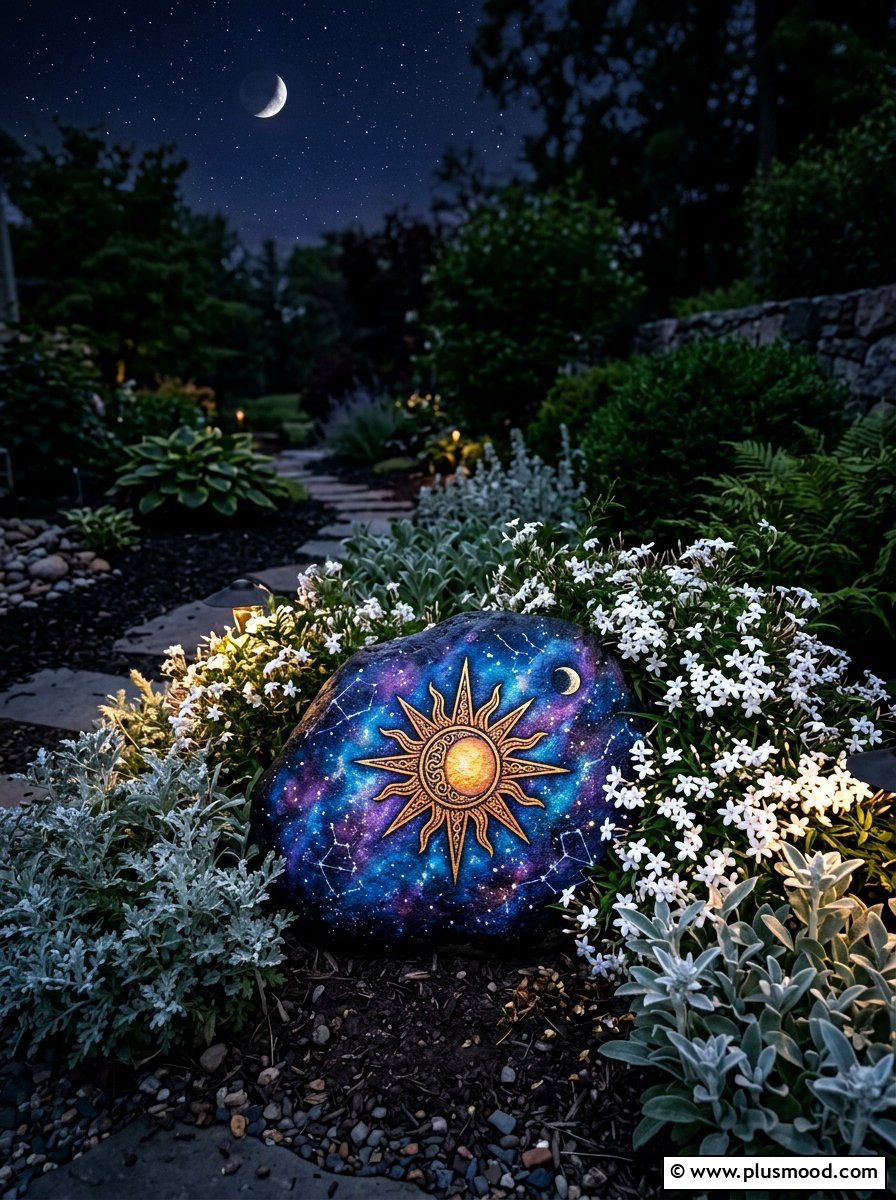 Celestial sun star - 25 painted rock ideas with sun design