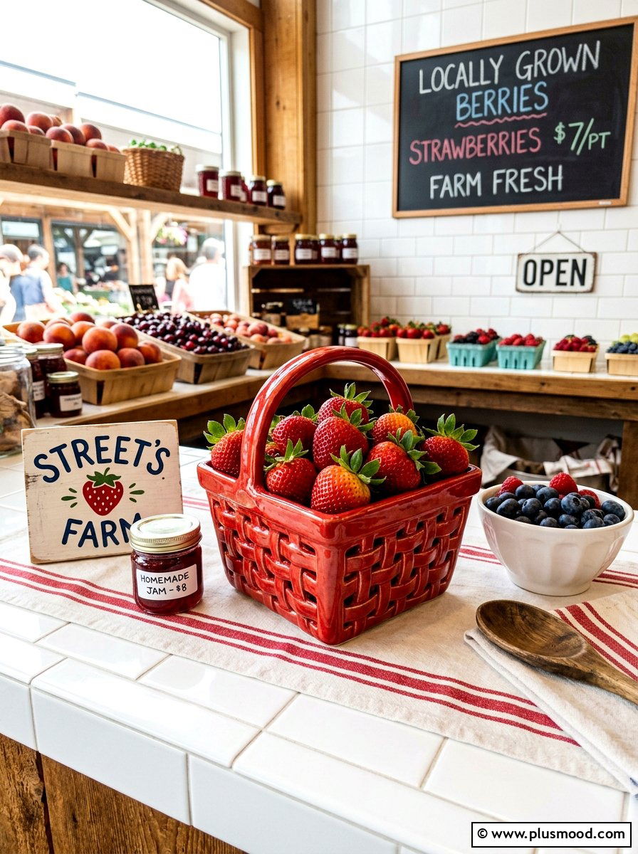Ceramic Berry Basket Display - 25 summer kitchen decor ideas on a budget