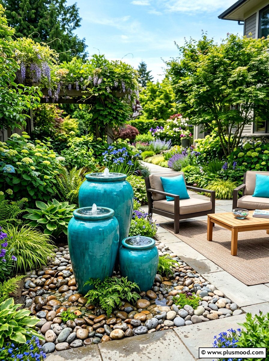 Ceramic Pot Water Feature - 25 summer patio ideas with water feature