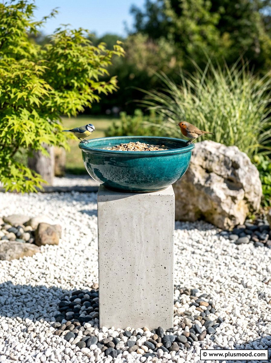Ceramic bird feeder bowl - 25 small backyard ideas with bird feeders