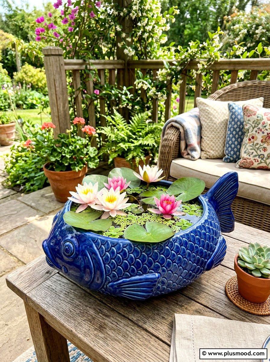 Ceramic fish bowl planter - 25 summer coastal planter ideas