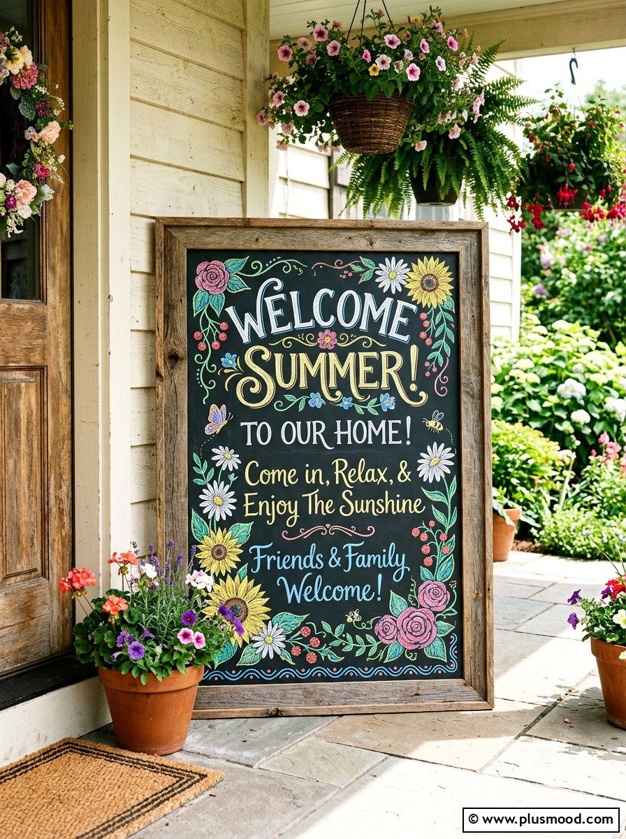 Chalkboard Greeting Sign - 25 budget summer front porch decor ideas