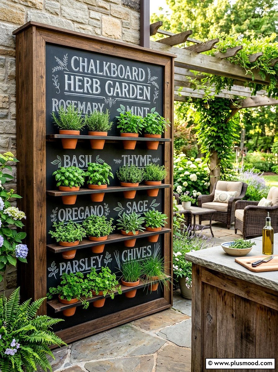 Chalkboard Herb Garden - 25 outdoor garden decor ideas with vertical garden