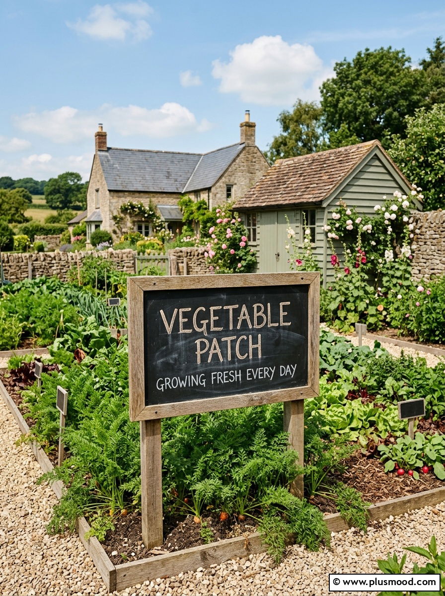 Chalkboard Labeled Vegetable Patch - 25 outdoor garden decor ideas with vegetable display