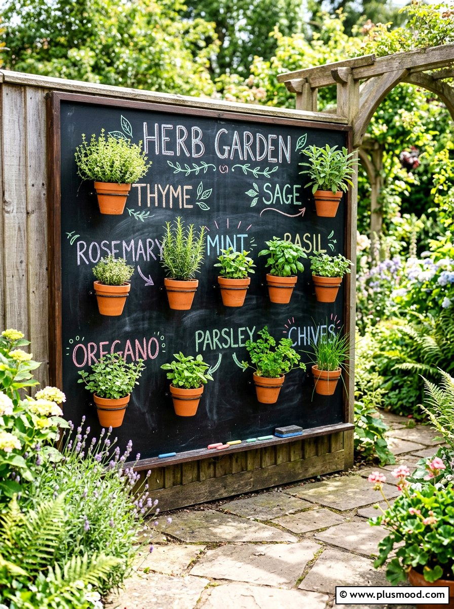 Chalkboard Wall Herb Garden - 25 small backyard ideas with vertical garden
