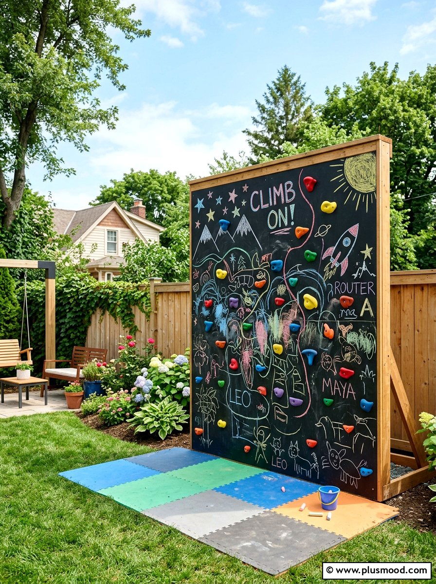 Chalkboard climbing wall - 25 small backyard ideas with climbing wall