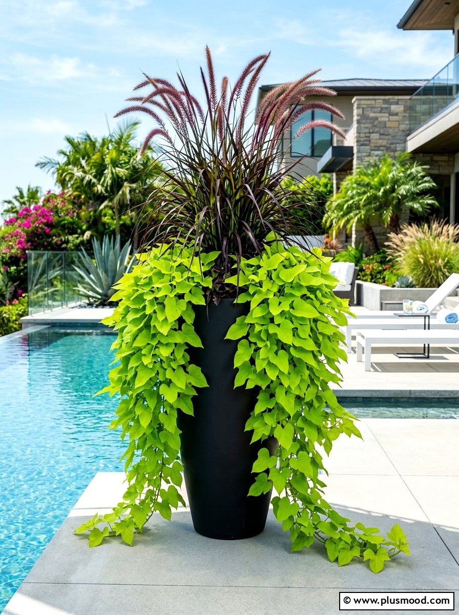 Chartreuse Sweet Potato Vine Arrangement - 25 summer container garden ideas