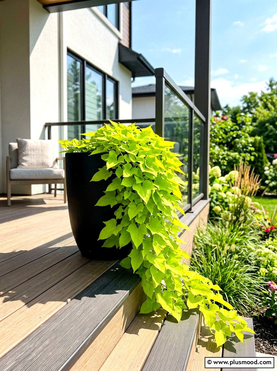 Chartreuse sweet potato vine - 25 summer front porch planter ideas