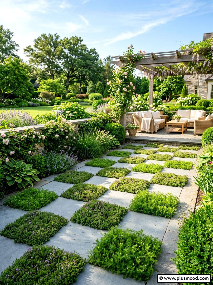 Checkerboard Herb Patio - 25 small backyard ideas with herb garden