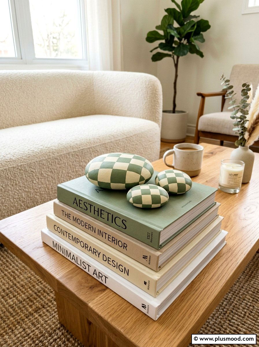 Checkerboard Pattern Rock - 25 painted rock ideas for tabletop display