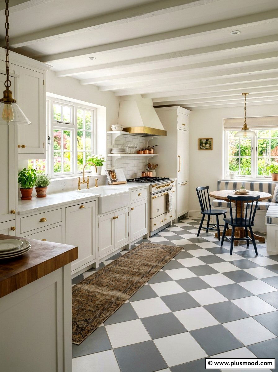 Checkerboard floor tile - 25 summer cottage kitchen ideas