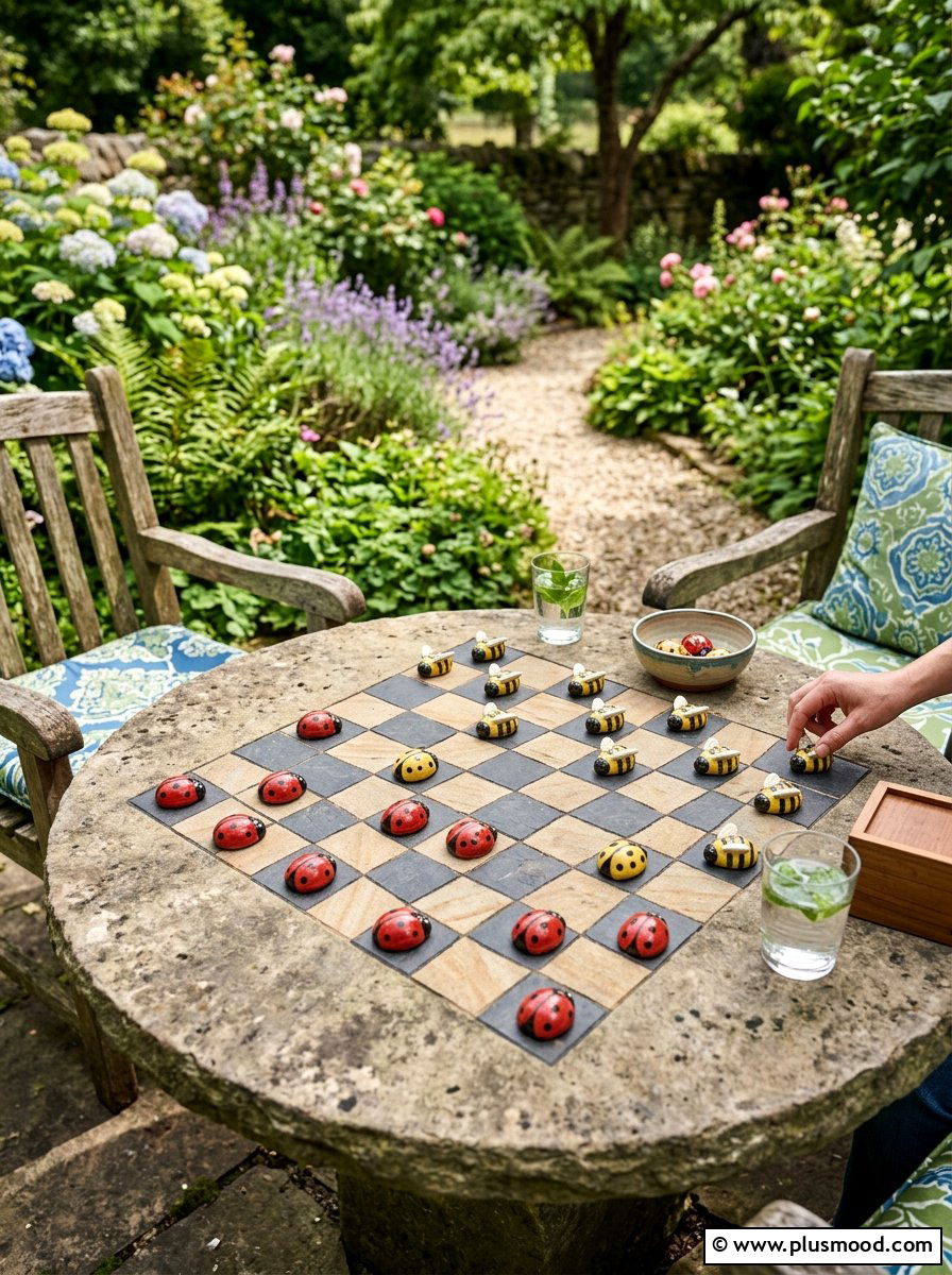 Checkerboard rock art - 25 painted rock ideas for spring garden