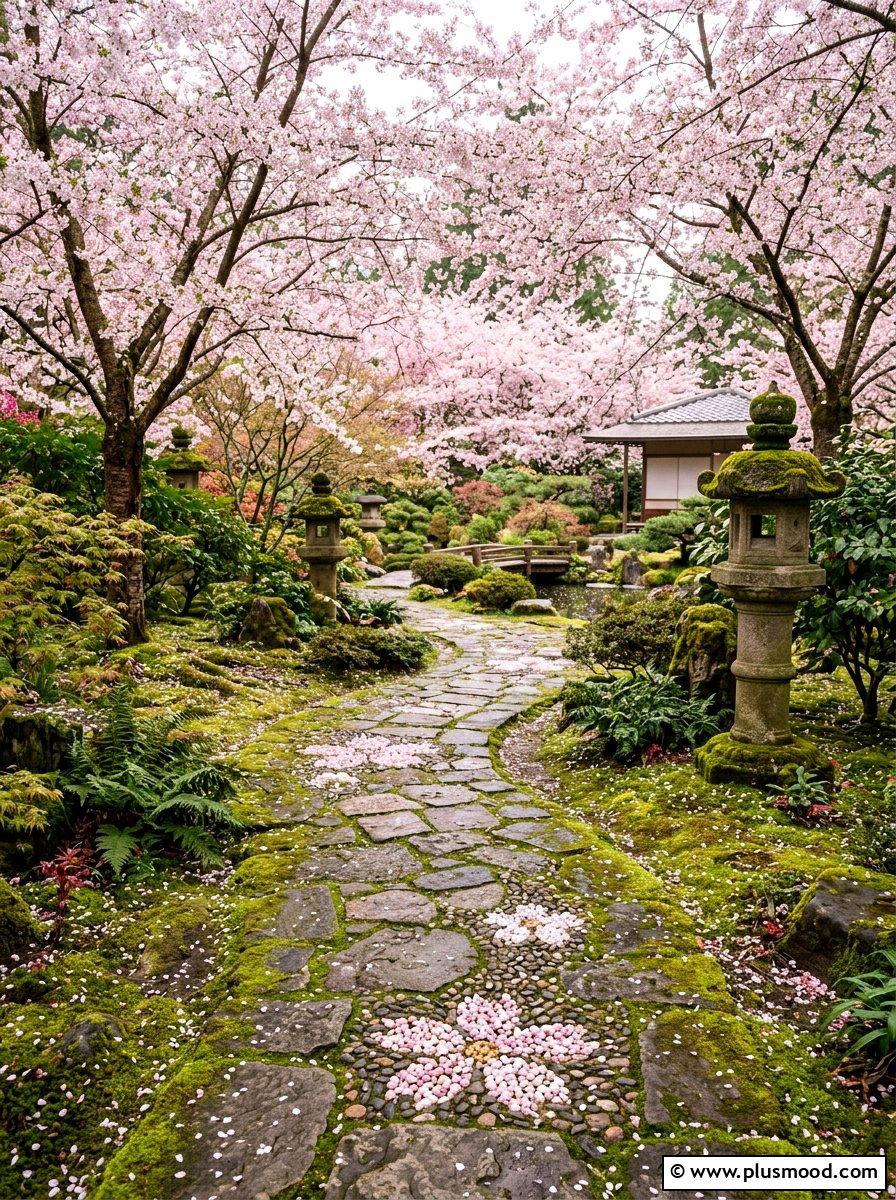 Cherry Blossom Pebbles - 25 painted rock ideas for zen garden