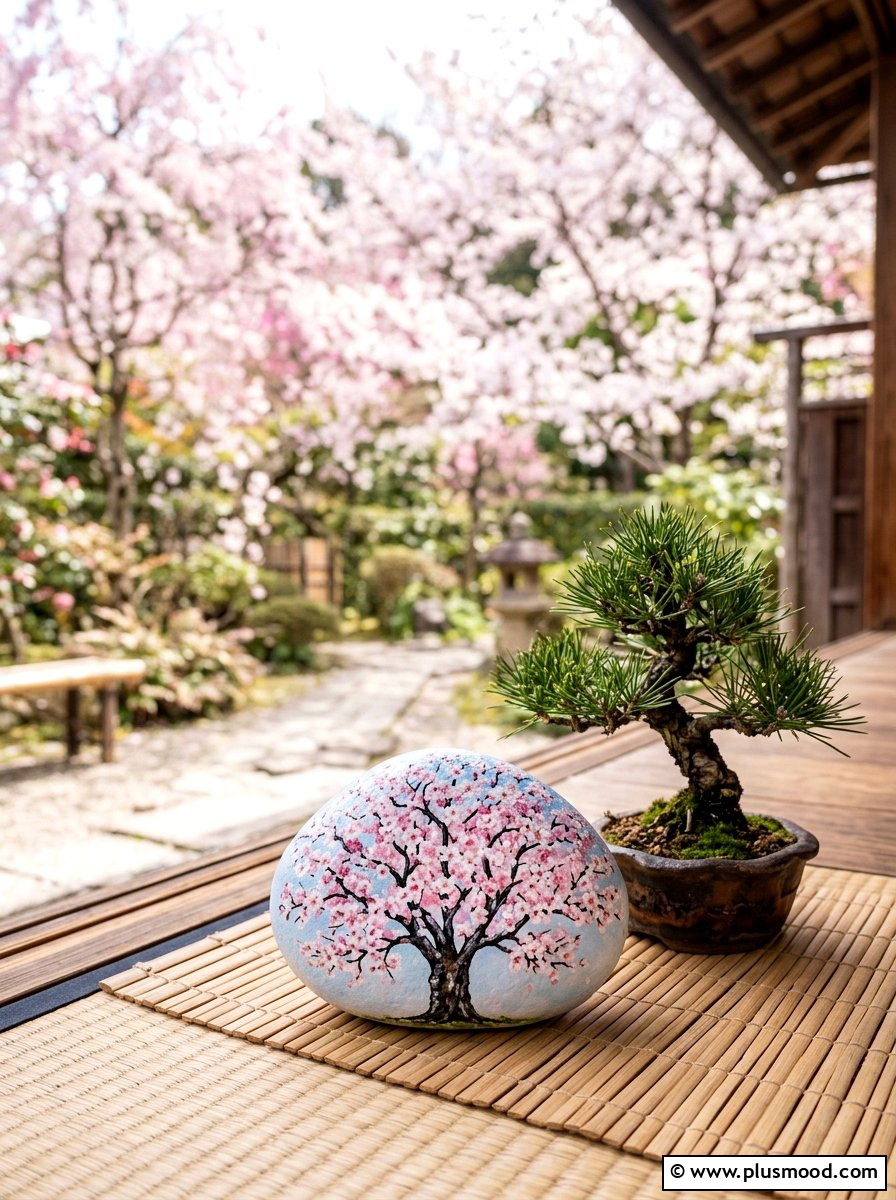 Cherry Blossom Tree - 25 painted rock ideas with landscapes