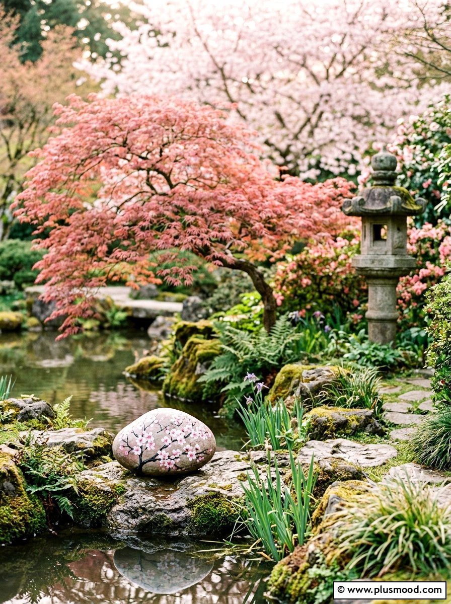 Cherry Blossom - 25 painted rock ideas for koi pond decor