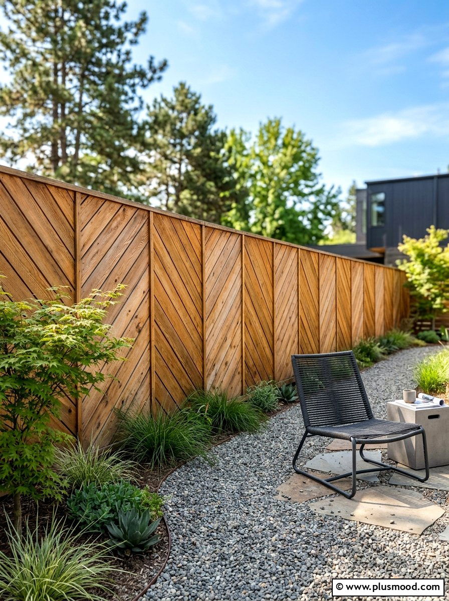 Chevron Wood Fence - 25 small backyard ideas with wood fence