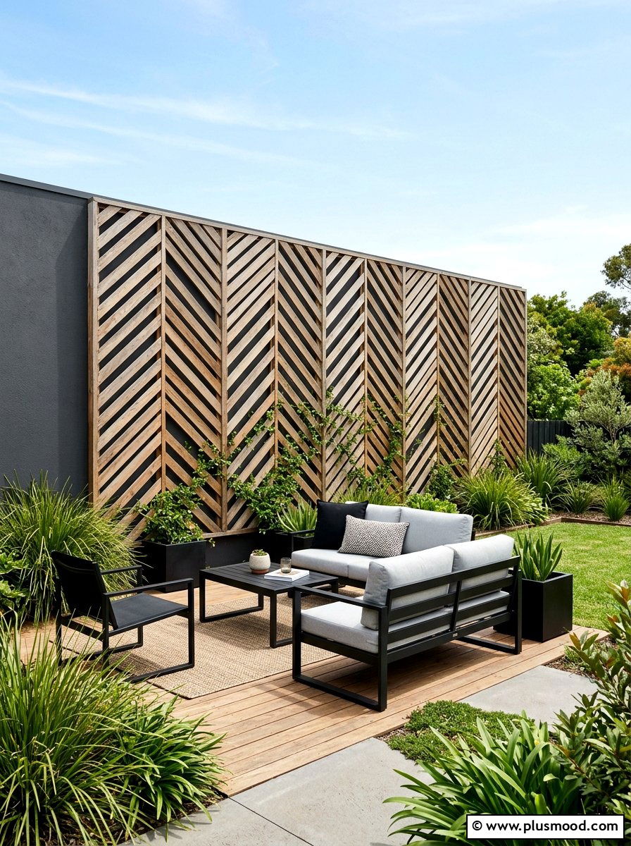 Chevron Wood Trellis - 25 small backyard ideas with trellis