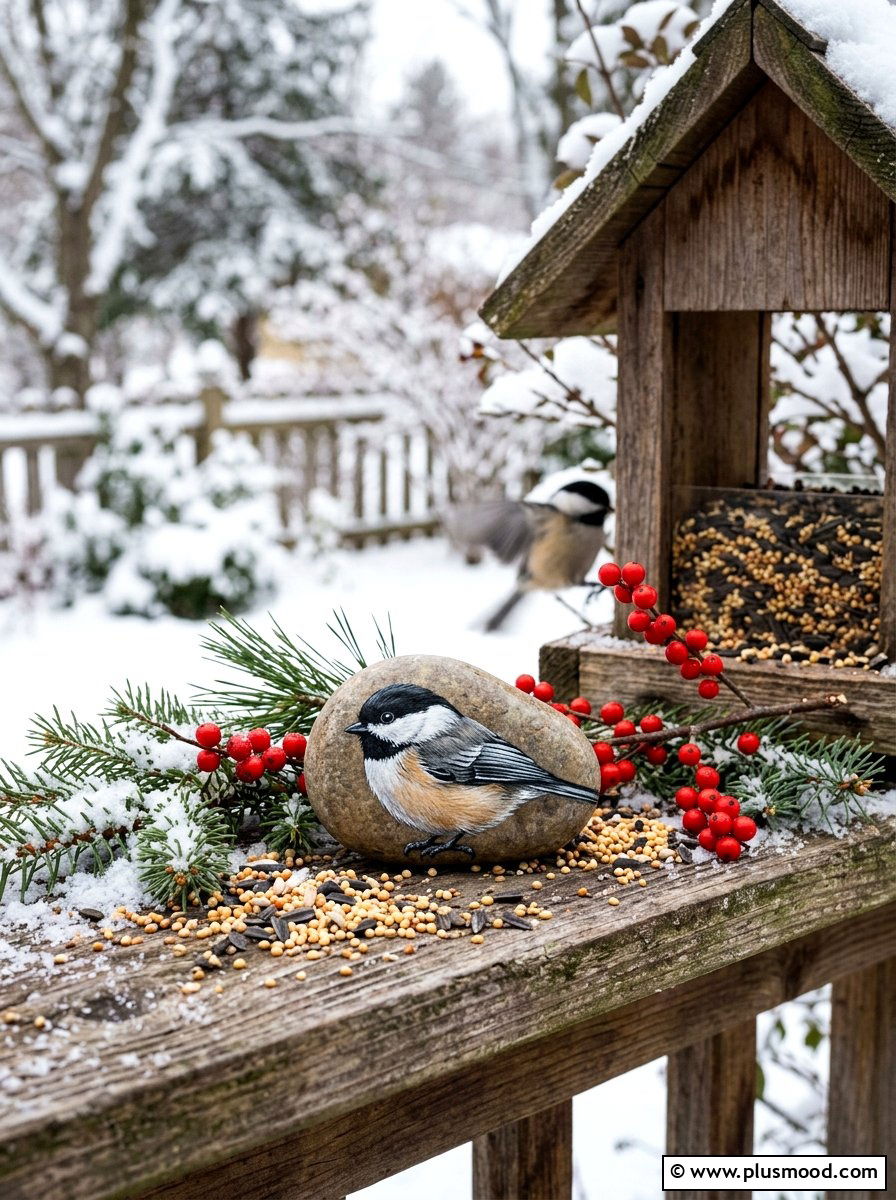 Chickadee Painted Rock - 25 painted rock ideas with birds