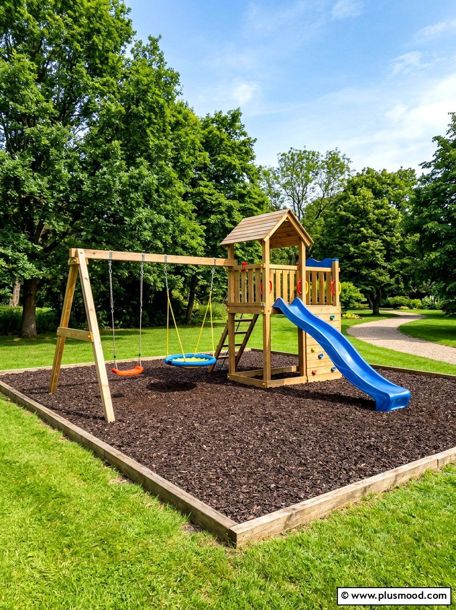 Childrens Play Area with Rubber Mulch - 25 best summer backyard ideas