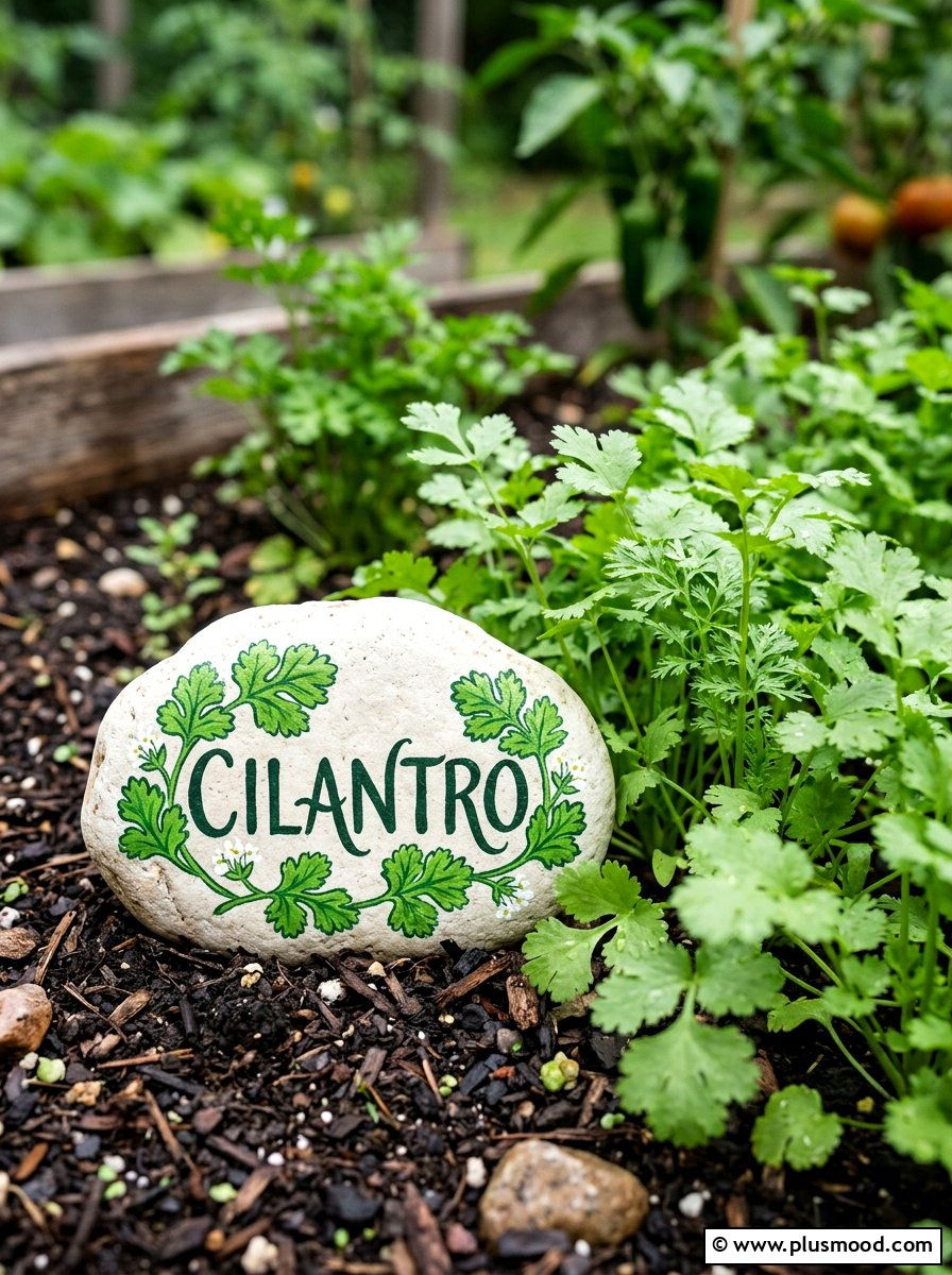 Cilantro Herb Label - 25 painted rock ideas for plant markers