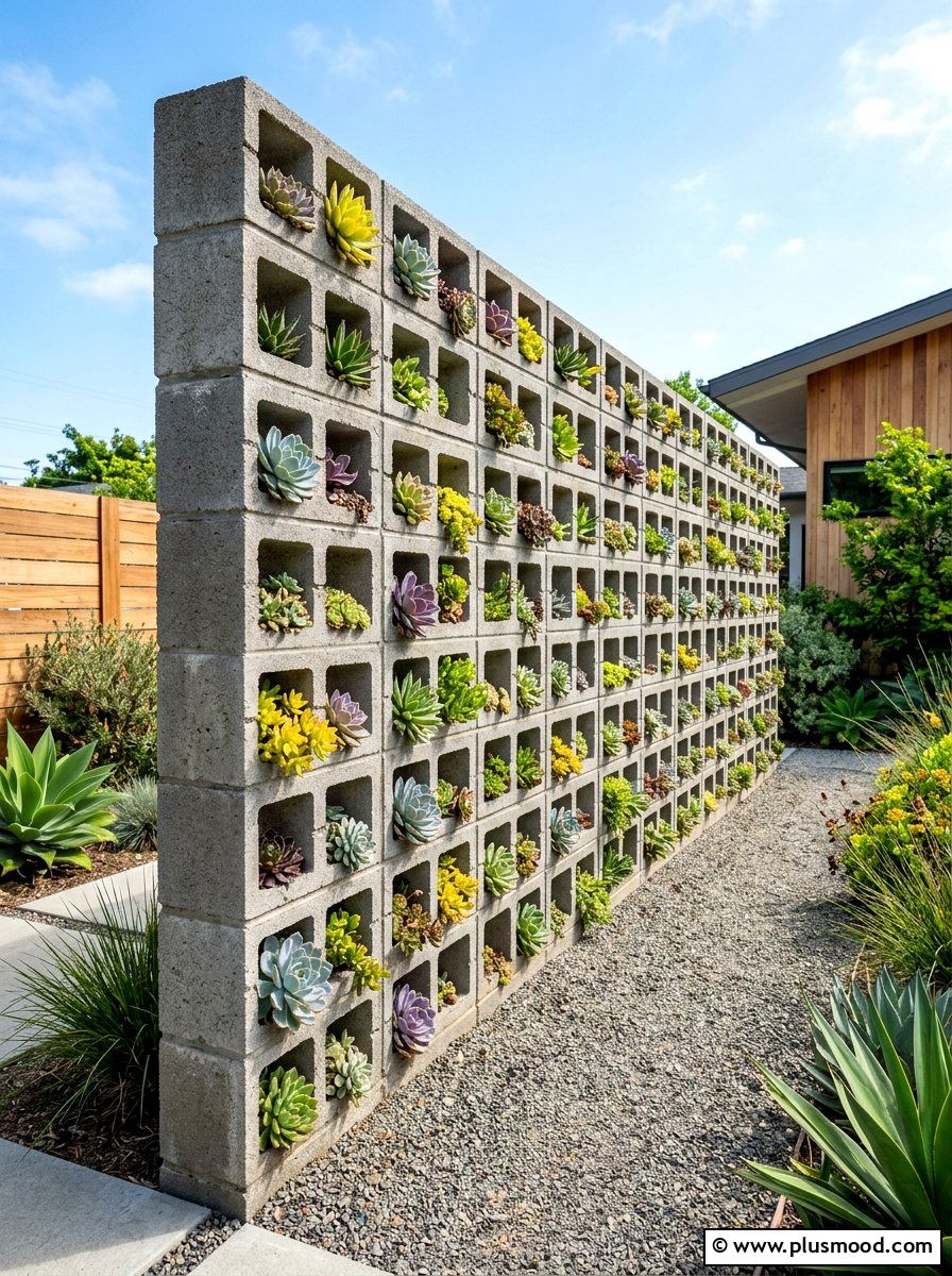 Cinder Block Succulent Wall - 25 summer succulent garden ideas