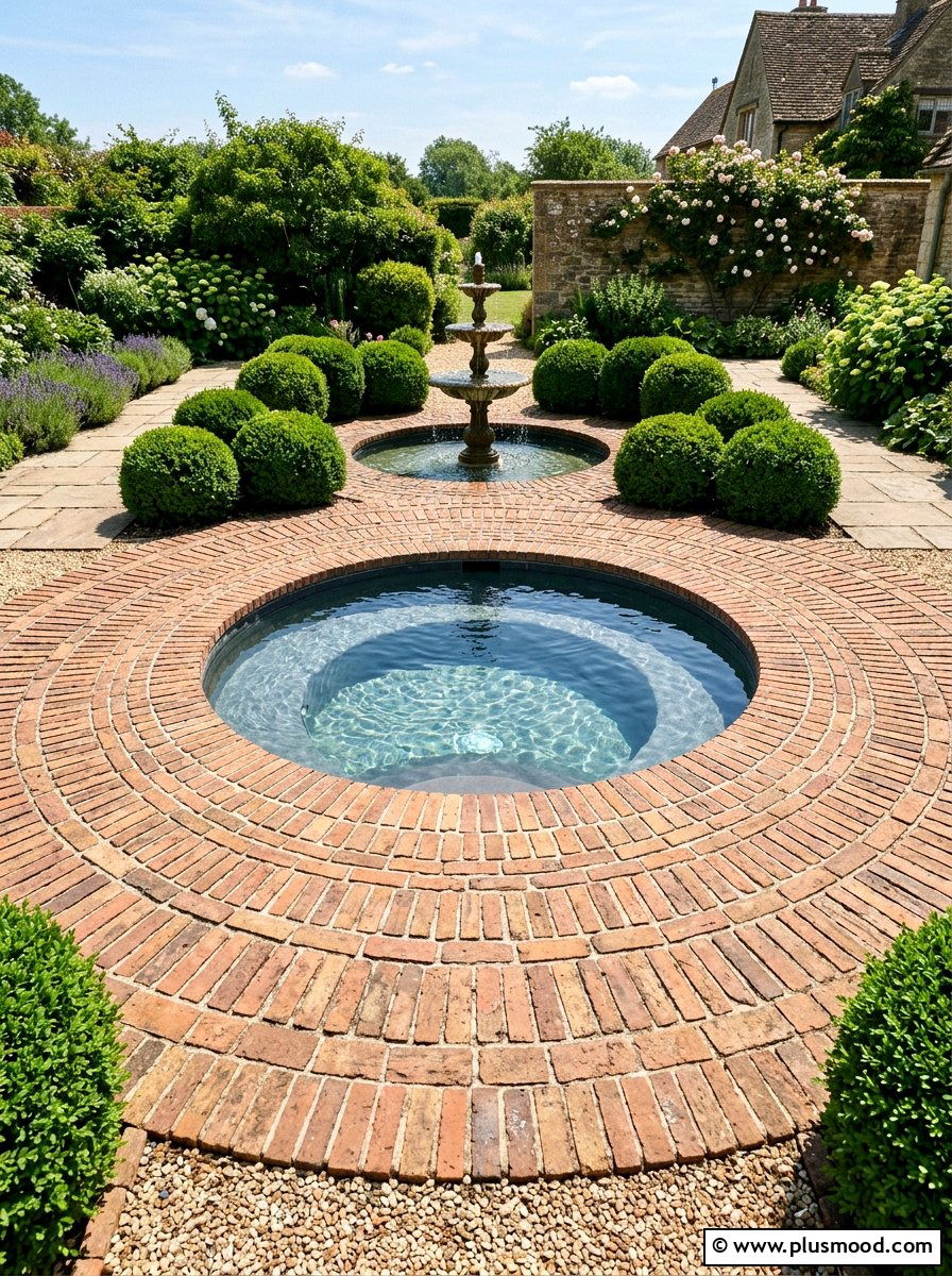 Circular Brick Pool Surround - 25 pool landscaping ideas with brick edging