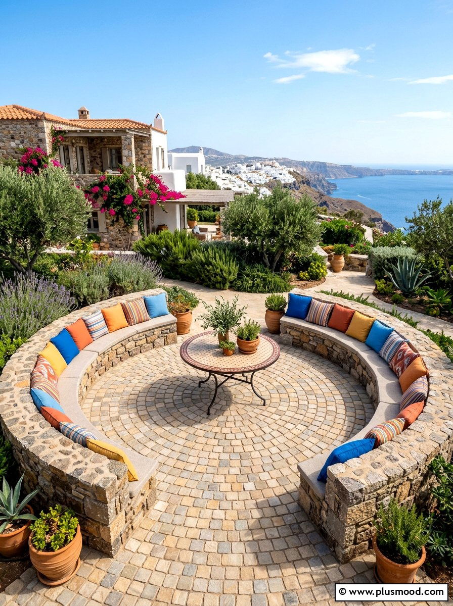Circular Cobblestone Seating - 25 small backyard ideas with cobblestone