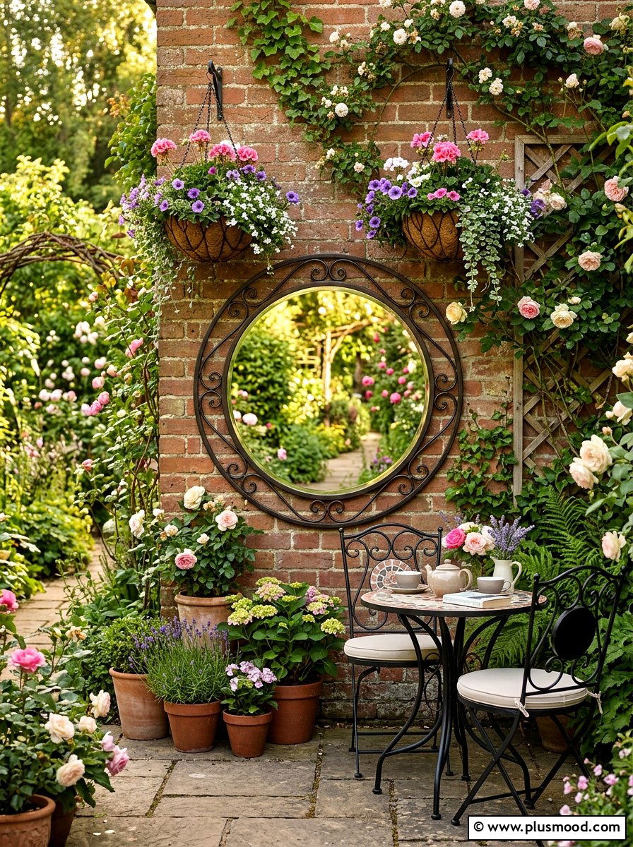 Circular Mirror On Brick Wall - 25 small backyard ideas with mirror