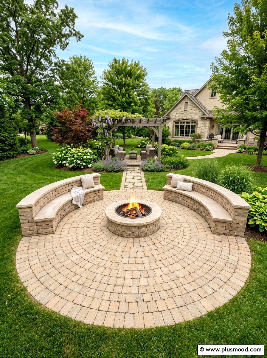 Circular Paver Fire Bowl Patio - 25 small backyard ideas with fire bowl