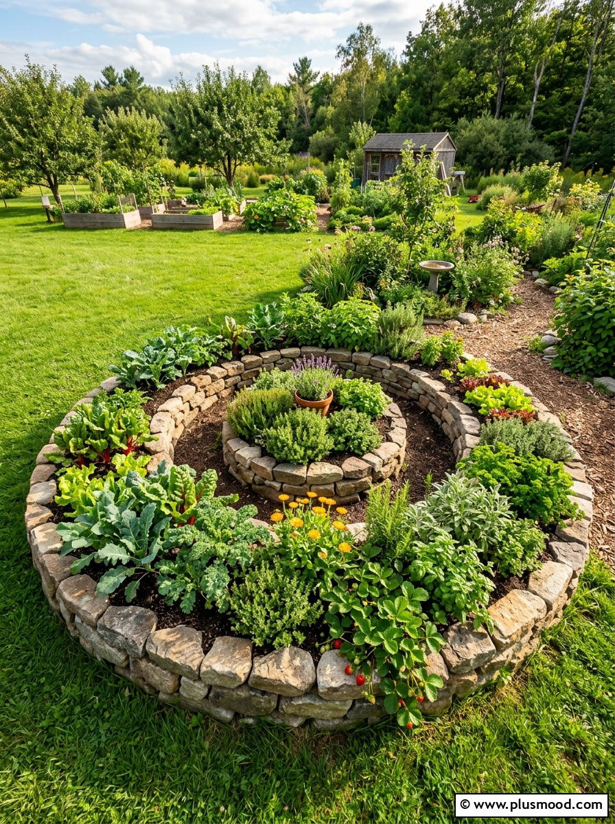 Circular Spiral Herb And Veggie Bed - 25 outdoor garden decor ideas with vegetable display