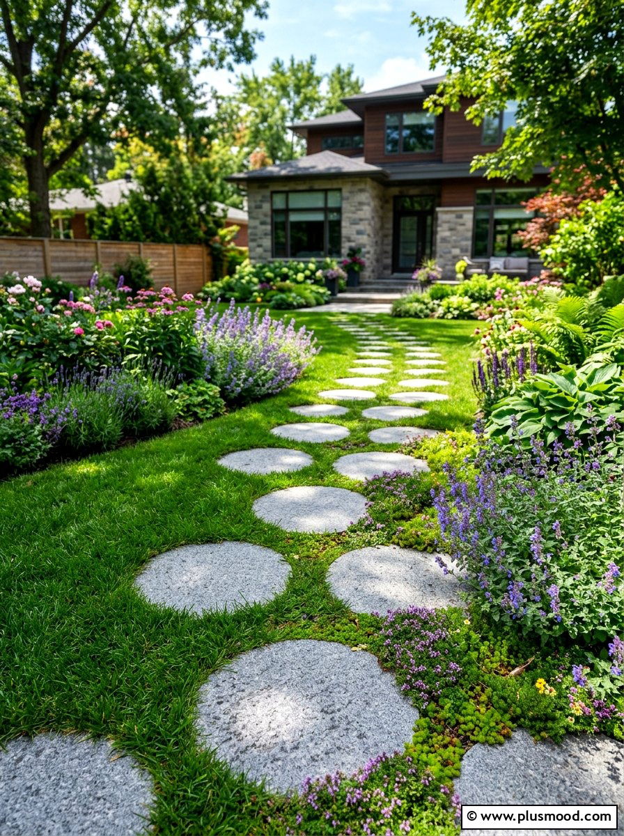 Circular Stepping Stones - 25 summer walkway ideas for front yard