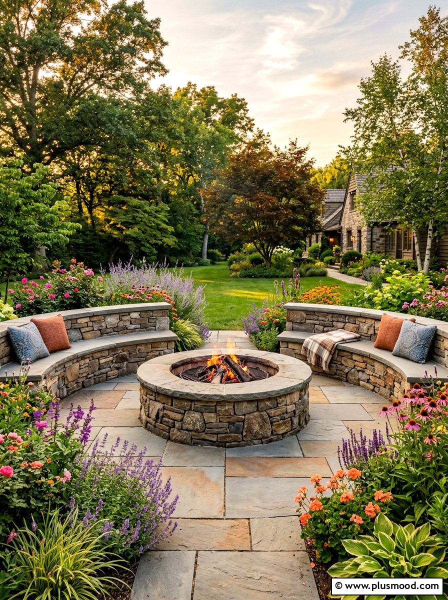 Circular Stone Fire Pit - 25 summer fire pit entertaining ideas