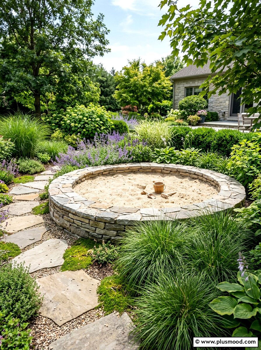 Circular Stone Sandbox - 25 small backyard ideas with sandbox
